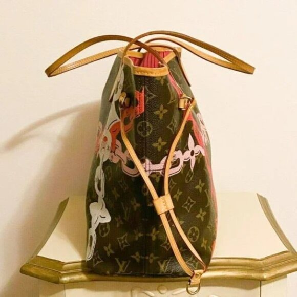 Louis Vuitton Neverfull MM Bag Bay Brown Pink Rose Ballerine Chain Tote Purse - Picture 4 of 12